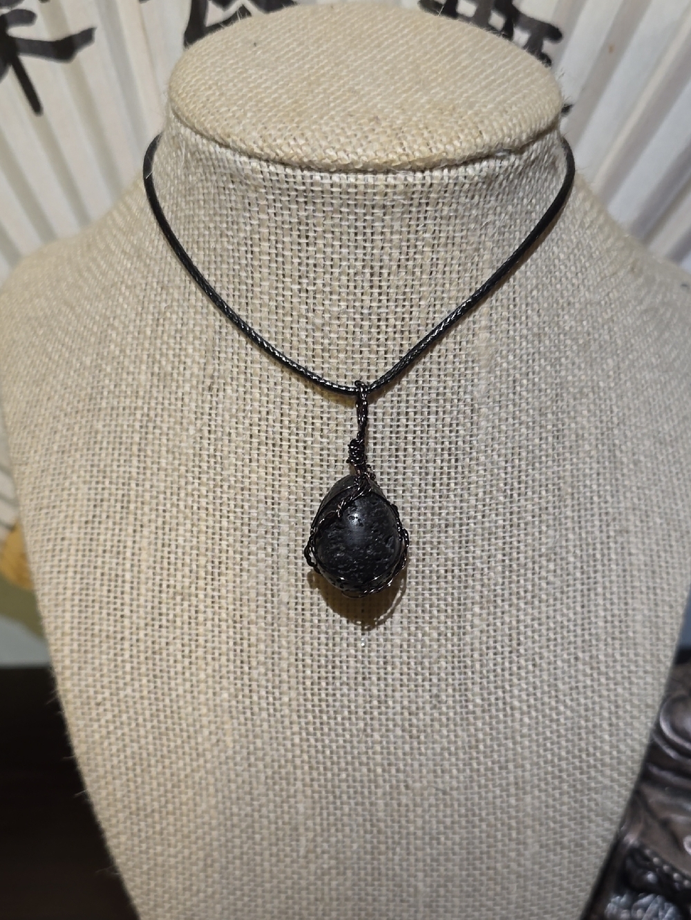 Handcrafted Black Wire-Wrapped Lavastone Pendant (Reiki Infused)